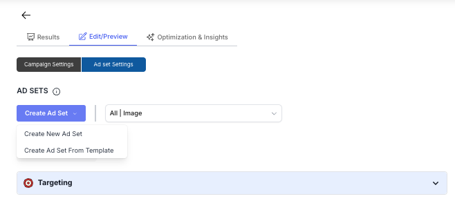 screenshot of how to add ad sets